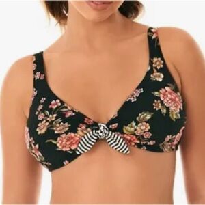 NWOT SKINNY DIPPERS Daisy Mae Bikini Swim Top Size Medium Black Floral